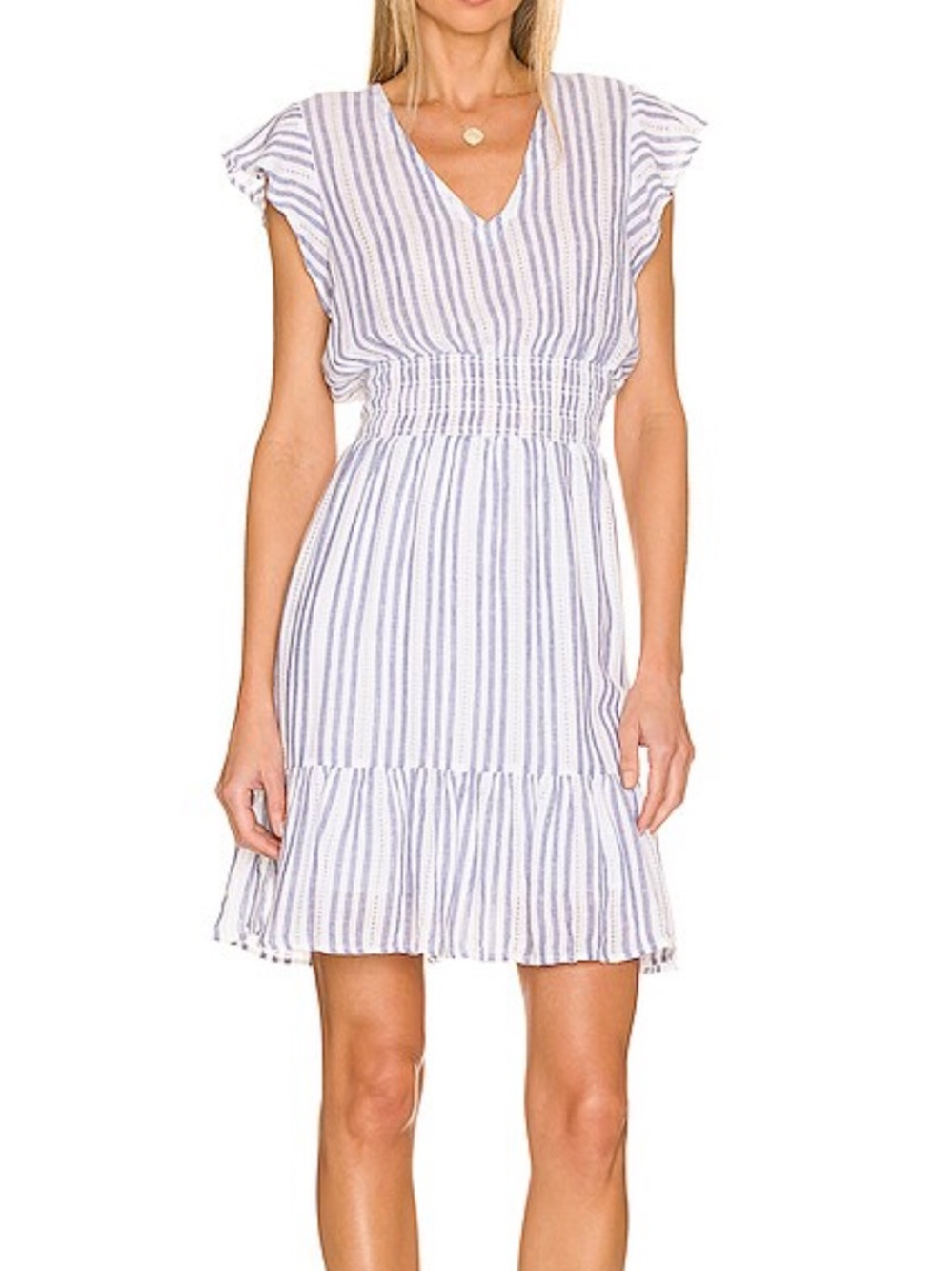 Rails Tara Blue Catalina Stripe Linen Blend Ruffle Dress Size S